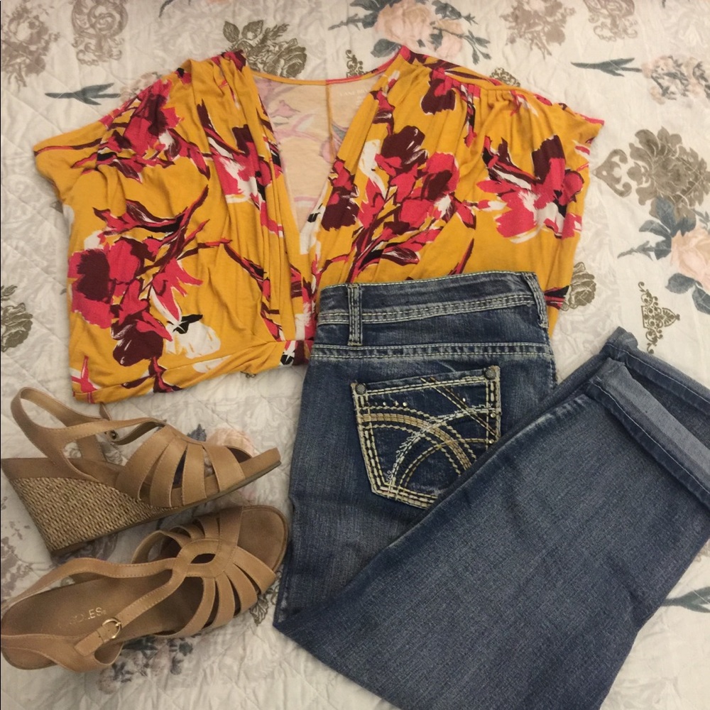 👚Lane Bryant Mustard & Pink Blouse👚
